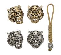 NBEADS 4 Pcs 2 Colors paracorda Bracelet Beads, Tiger Head European Brass Large Hole Spacer Beads for Jewelry EDC String Pendant Parachute String Tool