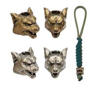 NBEADS 4 Pcs 2 Colors paracorda Bracelet Beads, Wolf Head European Brass Large Hole Spacer Beads for Jewelry EDC String Pendant Parachute String Tool