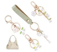 NBEADS 4 Pcs 4 Styles Flower Keychains, Cute Bag Purse Charms Lily of the Valley Keychains Leather Chains for Women Car Keys Handbag Backpack Pendants Decor
