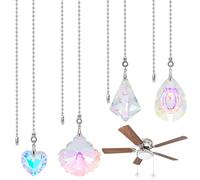 NBEADS 4 Pcs Ceiling Fan Pull Chains, 55.3-57.5cm Crystal Glass Pendants Lamp Decorative Pull Chain Extension with Iron Ball Chain for Ceiling Fan Light Decoration