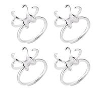NBEADS 4 Pcs Claw Ring Blank, Adjustable Brass Bases Finger Components 6 Claws for Gemstones Cabochon Setting Jewelry Making, Silver, Tray: 13x15mm