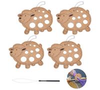 NBEADS 4 Pcs Sheep Shape Wood Diz for Roving, Wood Embroidery Thread Plate Spin Roving into Yarn with Extension Loop Needle Threader and Tag Chains for Sewing Projects(Hole: 20/18/16/14/12/10/8/6/4mm)