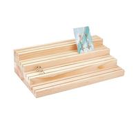 NBEADS 4-Tier Wood Jewelry Display Stand, Wooden Earring Organizer Holder with Grooves Jewelry Showcase Rack for Rings Earring Display Cards Photo Home Decorations