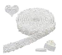 NBEADS 4 Yards Clear AB Resin Rhinestone Pearls Ribbon, 1.4cm Wide Self-Adhesive Glamorous Beaded Trim for Multiple Occasions