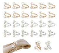 NBEADS 40 Pcs 2 Colors Napkin Rings Set, Pearl Napkin Holder Rings with Round Metal Spring Tableware Accessories for Wedding Birthday Family Gathering Table Decoration