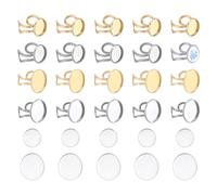 NBEADS 40 Pcs Stainless Steel Ring Blanks, 14/20mm Round Bezel Tray Adjustable Open Cuff Ring Base Cabochon Settings with Glass Cabochon for DIY Jewelry Making, Gold & Stainless Steel Color