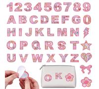 NBEADS 41 Pcs Letter and Number Self-Adhesive Patches, A-Z Alphabet Numbers 0-9 Applique Cotton Clothing Patches Stickers with Floral Pattern for Jackets Hats Shoes Bags DIY Crafts Decor, Pink