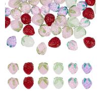 NBEADS 44 Pcs 6 Styles Strawberry Glass Beads, Handmade Lampwork Fruit Beads Crystal Mini Fruit Charms for DIY Jewelry Making