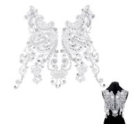 NBEADS 44x47cm Lace Rhinestone Applique Embroidered Patch, Rhinestone Flower Lace Applique Crystal Beaded Floral Embellishment for Bridal Gowns & Party Dress DIY Customization, White