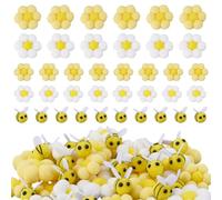 NBEADS 48 Pcs 5 Styles Felt Bees Daisy Set, Mini Felted Daisy Bee Hanging Ornament for DIY Crafts Bee Day Party Supplies Home Wedding Decoration Gift Embellishments