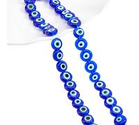 NBEADS 48 Pcs Glass Evil Eye Beads, Blue 8mm Flat Round Lampwork Evil Eye Spacer Beads for Bracelets Jewelry Making