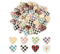 NBEADS 49 Pcs 7 Colors Shank Heart Buttons, 1.7cm Checkerboard Buttons Sets 1-Hole Plaid Sewing Button Heart with Tartan for Jackets Suits Coats Garment Accessories