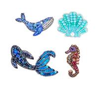 NBEADS 4pcs 4 Styles Ocean Animals Embroidered Rhinestone Applique, Ocean Life Shell Starfish Sew On Embroidery Patches for DIY Craft Party Dress Costume Jeans Shoes Bag Hat Decor