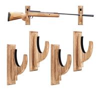 NBEADS 4Pcs Gun Rack Wall Mount, Real Wood Shotgun Rifle Wall Mount Holder Display for Sword Bow Firearm Vintage Gun Holder Hangers for Gun Safe As Gifts for Men, Camel