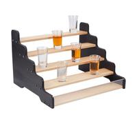 NBEADS 5-Tier Shot Glass Display Rack, Wooden Liquor Shelf with Acrylic Baffle Display Rack Shot Tiered Spice Rack Shot Glasses Holder for Kitchen,Home and Bar, Burlywood, 33x22.8x30.5cm