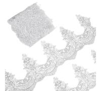 NBEADS 5 Yards Metallic Venice Lace Trim, 24cm Silver Sequin Flower Embroidery Lace Ribbon Applique Sewing Floral Crown Edge Trimming for DIY Crafts Clothes Wedding Home Decor
