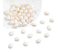 NBEADS 50 Pcs 8~12mm Natural Culd Freshwater Pearl Beads, 2.5mm Large Hole Oval White Freshwater Pearl Loose Baroque Culd Pearls Charms Beads for Craft Mother's Day Earrings Jewelry Making