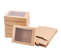 NBEADS 50 Pcs Camel Cardboard Gift Boxes, 14.5x10.5x2.5cm Rectangle Fold Kraft Paper Treat Boxes with 10x7.5cm Window for Party Favor Jewelry Packaging