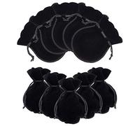 NBEADS 50 Pcs Velvet Bags, Drawstring Jewelry Pouches Candy Gift Bags for Christmas Wedding Birthday Party Favors, Black, 12x9cm
