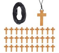 NBEADS 50 PCS Wooden Cross Pendants with 1 Roll 15m Waxed Polyester Cord DIY Cross Charms Natural Wooden Cross for Easter Party Crafts DIY Jewelry Projects