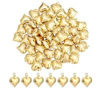NBEADS 50Pcs 18K Gold Plated Heart Charms, Brass 3D Heart Dangle Pendant Charms Puffy Love Shape Pendants with Jump Ring for Necklace Bracelet Keychain Holiday Gifts