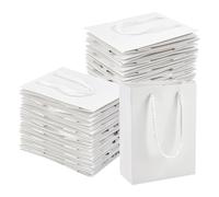 NBEADS 50Pcs Gift Bag With Handles, Rectangle Cardboard Paper Bags White Carrier Paper Bags with Nylon Cord Handles for Birthday, Wedding, Christmas, 12x5.7x16cm