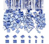 Nbeads 520 Pcs 2-Hole Tila, Half Tila Beads, 5x5mm, 5x2mm, Marine Blue Rectangle Glass Beads - For Bracelets, Necklaces, Earrings