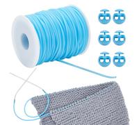 NBEADS 55 Yards/50m Stitch Keeping Cords, 2mm Hollow Rubber Tubing Knitting Barber Cord Stitch Keeper with 6 Pcs 0.55cm Hole Cord Locks for Holding Stitches Bracelet Necklace Beading, Sky Blue