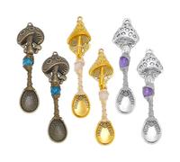 NBEADS 6 Pcs 3 Colors Natural Genstone Pendants, 6.4cm Long Mushroom Spoon Alloy Charms Wire Wrapped Necklace Spoons Charms for DIY Craft Jewelry Making Necklace Bracelet Key Chain