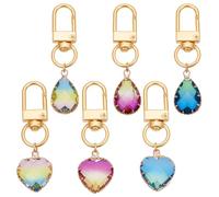 NBEADS 6 Pcs 6 Styles K9 Glass Imitation Tourmaline Heart Teardrop Pendants Decoration for Beach Lover Bag Purse and Backpack