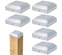 NBEADS 6 Pcs Galvanized Post Caps, 10.2x10.2cm Square Iron Decorative Post Covers, Platinum Staircase Post Caps for Wood Metal Fence Deck Railing Mailbox