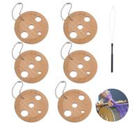 NBEADS 6 Pcs Round Wood Diz for Roving, Wood Embroidery Thread Plate Spin Roving into Yarn with Loop Needle Threader and 6Pcs Tag Chains for Spinning, Weaving & Sewing Projects(Hole: 13/11/9.5/6/3mm)