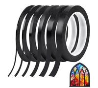 NBEADS 6 Rolls 396M/1296Ft Stained Glass Tape, 2/3/5/8/11/13mm PET Stained Glass Lines Black Strip Self Adhesive Line for Gallery Window Arts Applications
