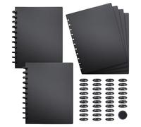 NBEADS 6 Set Discbound Notebook Cover and Disc Set 12.2x9 Inch Poly Cover with Disc Discbound Notebook Accessories for School Office Subject Document, Black