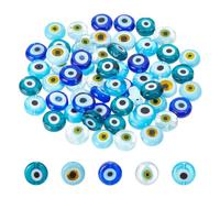 NBEADS 60 Pcs 5 Colors Handmade Evil Eye Lampwork Beads, 8mm Flat Round/Disc Turkish Eye Beads Loose Glass Spacer Beads Charms for DIY Bracelets Necklace Jewelry Making