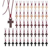 NBEADS 60 Pcs 5 Colors Wood Cross Necklace, Mini Cross Pendant with Waxed Cord for Bible Verse Party Favor Church Events DIY Necklace Making