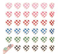 NBEADS 60 Pcs 6 Colors Valentine Heart Charms, Heart Checkered Charms Alloy Enamel Pendants Love Heart Charms for Necklace Bracelet DIY Crafts Jewelry Making Valentine Gifts