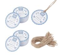 NBEADS 60 Pcs Round Paper Thank You Gift Tags, 50mm Deep Sky Blue Thank You Tags with String Birthday Party Favor Tags Pre - Perforated Design for Wedding Party Favors