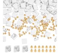 NBEADS 70 Pcs Natural Stone Tila Beads, 2-Hole Tila Beads with 100 Pcs Rondelle Brass Beads Howlite Loose Beads Flat Square Seed Beads for Bracelet Necklace Jewelry Making, 5×5.5-6mm