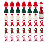 NBEADS 72 Pcs 6 Styles Mini Wool Hats and Scarf, Christmas Mini Knit Hat Mini Cotton Scarf Set for Christmas Tree Ornaments DIY Craft Decor