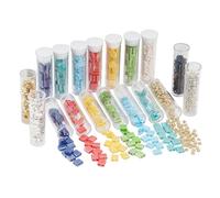 NBEADS 790 Pcs 3 Size Glass Beads Set, 10 Colors 2-Hole Seeds w/ Spacers & 300 Pcs Round Seeds 5x5mm/5x2mm/5x1mm for Bracelet & Jewelry Making