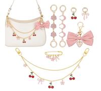 NBEADS 7Pcs 42~320mm Bag Charms Set, Bow Flower Alloy Enamel Purse Chain Extender Bag Chain Strap 4 in 1 Gold Bag Charms for Women Cross-Body Handbags Tote Shoulder Bags Strap Accessories