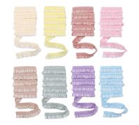 NBEADS 8.7 Yards/8m Elastic Pleated Lace Trim, 1cm Wide Tiny Stretchy Ruffles Narrow Ruffle Edge Lace Ribbon Mini Lace Decoration for Clothes Decoration Sewing Craft Supply, Light Color Scheme