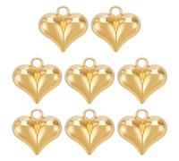 NBEADS 8 Pcs 18K Gold Plated Heart Charms, Brass Jewelry Making DIY Crafts 19mm Puffy Love Shape Pendants with Loop for Necklace Bracelet Keychain Holiday Gifts