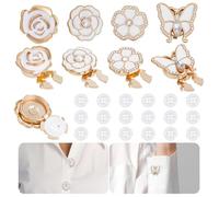 NBEADS 8 Pcs Button Covers for Women with 20 Pcs 11mm/0.4 Inch Sewing Buttons, Butterfly Flower Cufflinks Clip-On Decorative Buttons for Blouses Shirts Clothing Embellishments, White