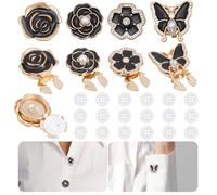 NBEADS 8 Pcs Button Covers for Women with 20 Pcs 11mm/0.4 Inch Sewing Buttons, Butterfly Flower Cufflinks Clip-On Decorative Buttons for Blouses Shirts Clothing Embellishments, Black