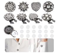 NBEADS 8 Pcs Button Covers for Women with 20 Pcs 11mm/0.4 Inch Sewing Buttons, Rhinestone Alloy Cufflinks Clip-On Decorative Buttons for Blouses Shirts Clothing Embellishments, Gunmetal