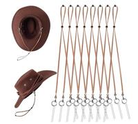 NBEADS 8 Pcs Hat Chin Strap, 41cm Adjustable PU Leather Hat Cords Removable Cap Chin Cord Stampede Strings for Western Cowboy and Outdoor Hats, Sandy Brown