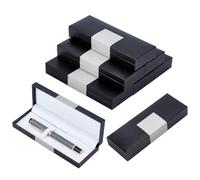 NBEADS 8 Pcs PU Leather Long Pen Gift Box, 17.4x6.3x2.8cm Empty Black Pen Case with Cushion Pen Storage Boxes with Silver Trim for Jewelry, Gift Packing, Business Office Supplies
