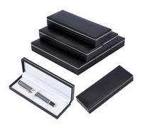 NBEADS 8 Pcs PU Leather Long Pen Gift Box, 17.4x6.3x2.8cm Empty Black Pen Case with Cushion Pen Storage Boxes with White Stitching for Jewelry, Gift Packing, Business Office Supplies